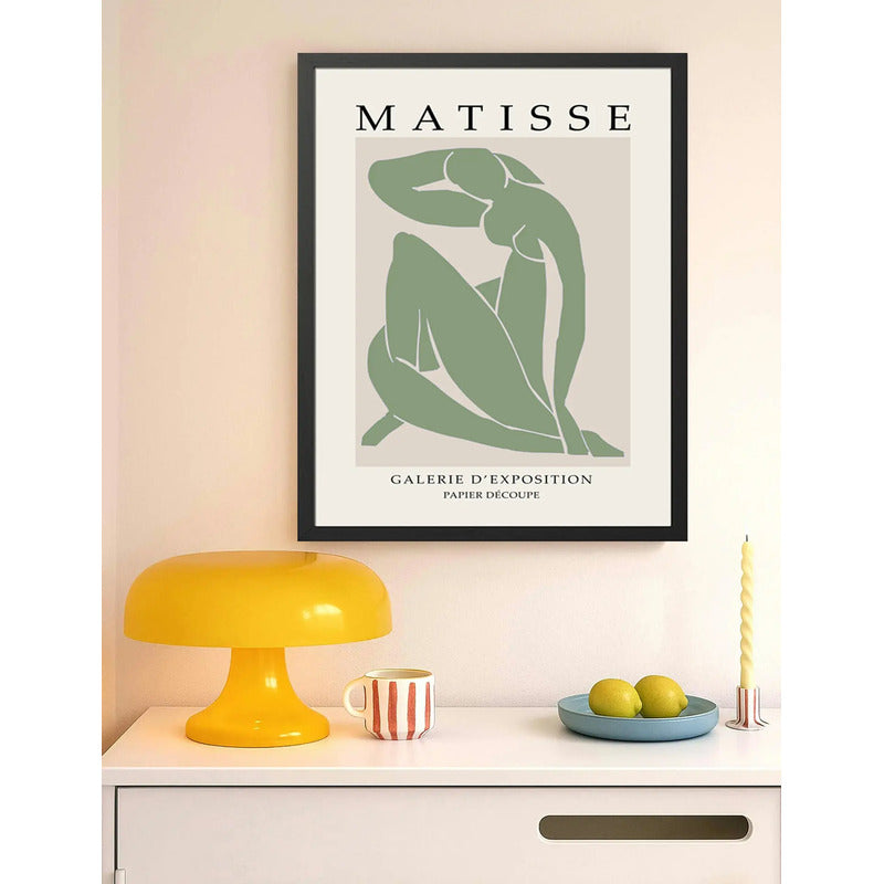 Cuadro Dormitorio Living Matisse Bs5 Tonos Verde Beige Claro Marco Negro