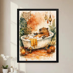 Cuadro Carpincho Banera Bano Boho Botanico Arte Decoracion Marco Negro