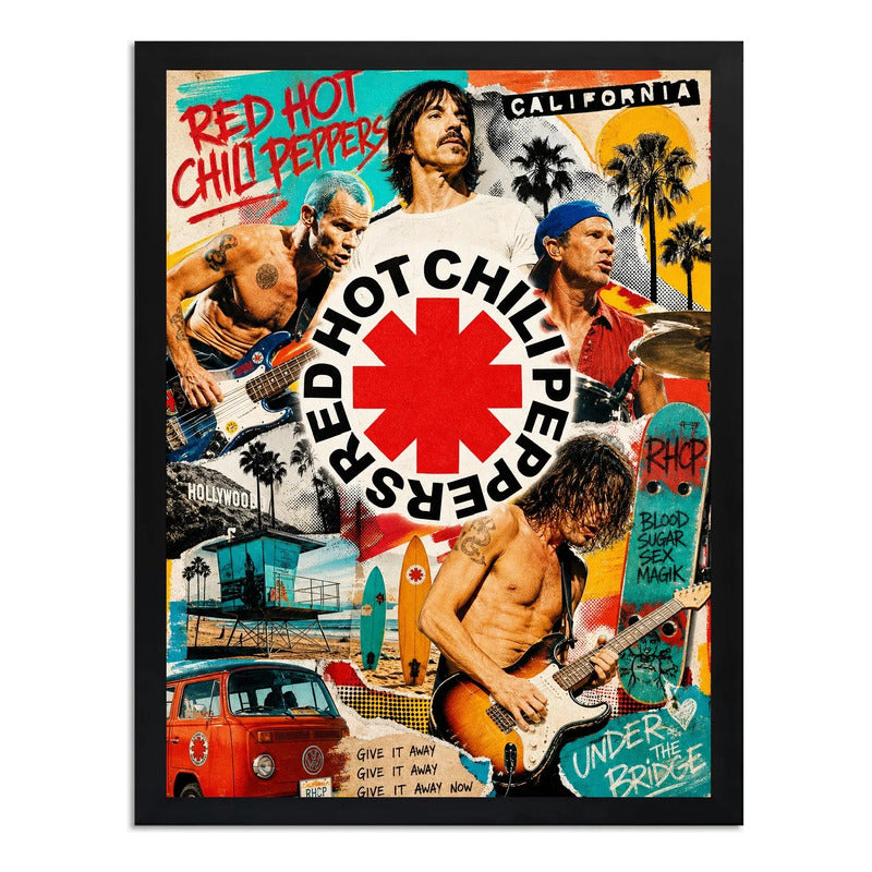 Cuadro Red Hot Chilli Peppers California Style Rock Vintage Marco Negro
