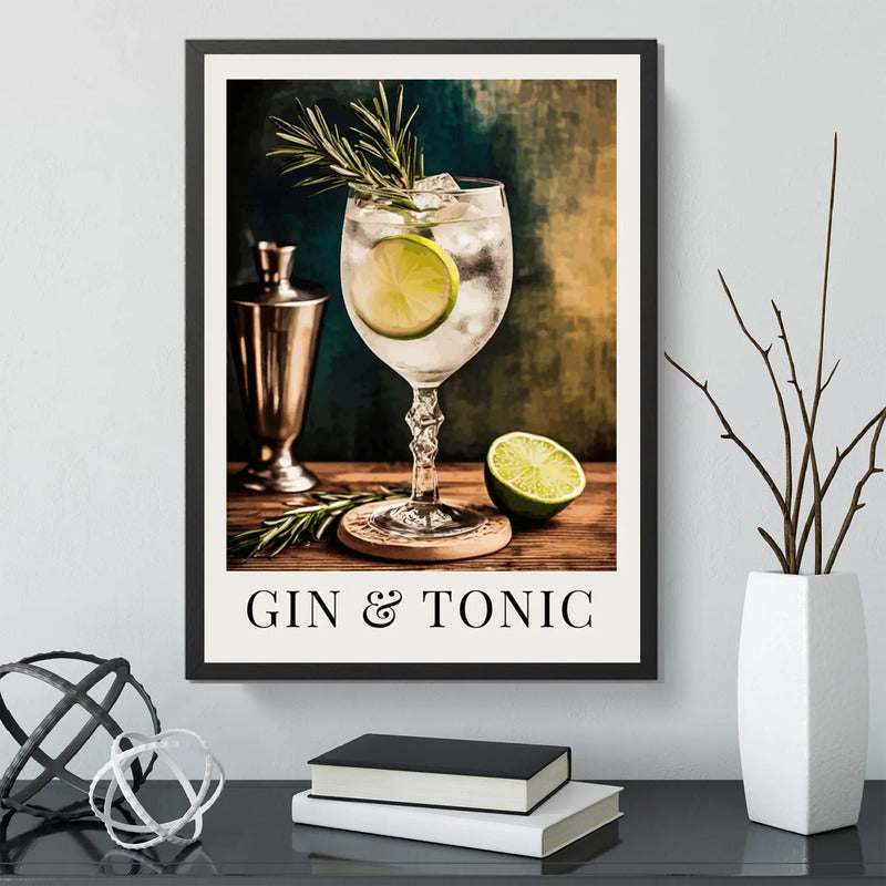 Cuadro Gin & Tonic Drink Cóctel Bebida Cocina Bar Pub Marco Negro