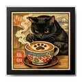 Cuadro Gato Negro Barista Café Cocina Arte Japonés Coleccion Marco Negro