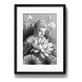 Cuadro Buda Flores Blanco Y Negro Meditacion Con Paspartu Marco Negro