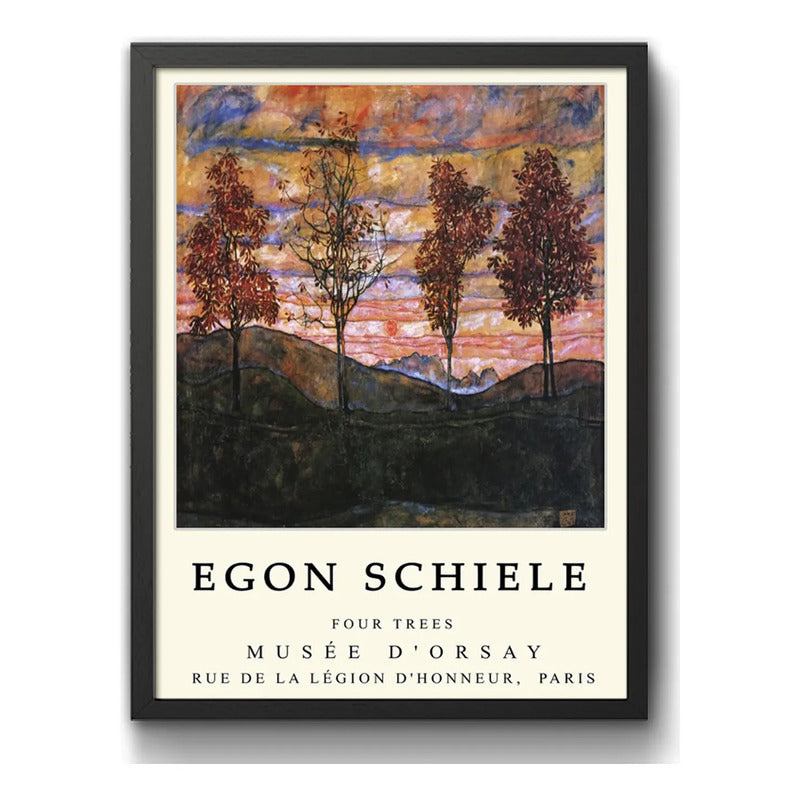 Cuadro Dormitorio Living Egon Schiele Abstracto 4 Arboles Marco Negro