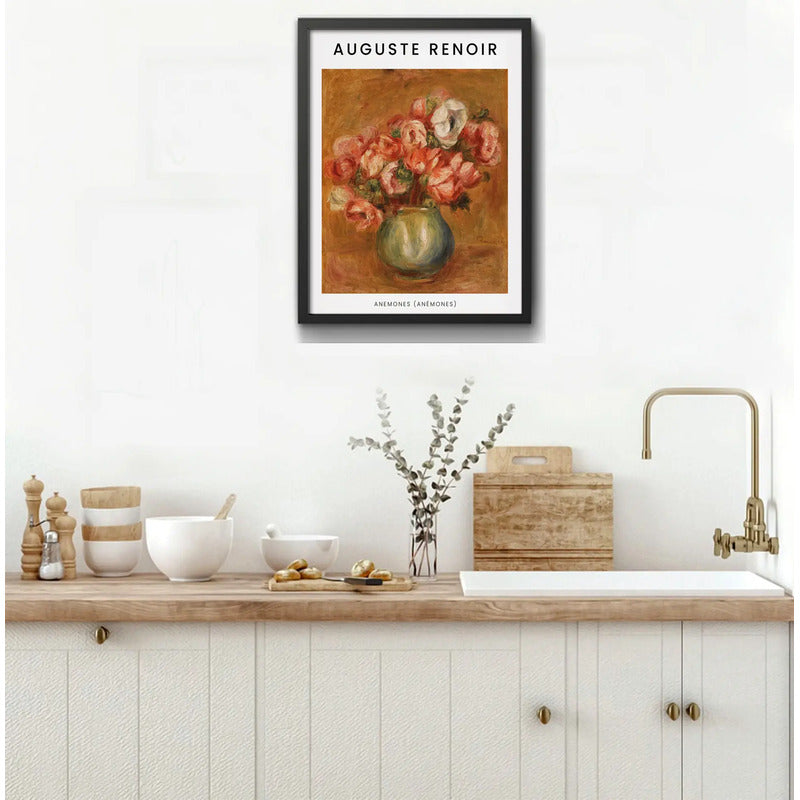 Cuadro Dormitorio Living Auguste Renoir Anémonas Flores Marco Negro