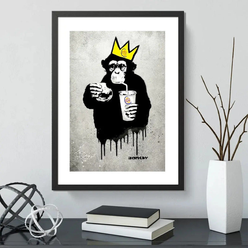 Cuadro Banksy Burger Kong Arte Urbano Decoracion Moderna Marco Negro