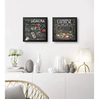 Set 2 Cuadros Lasaña Clásica Ensalada Caprese Recetas Cocina Marco Negro