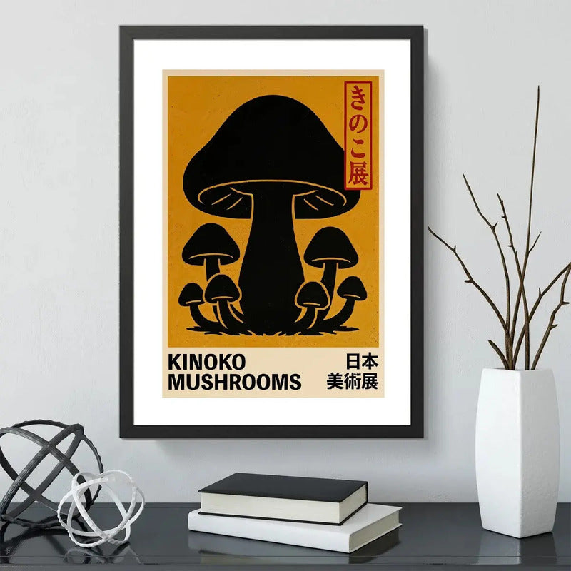 Cuadro Kinoko Cucumelo Hongos Arte Japones Decoracion Marco Negro