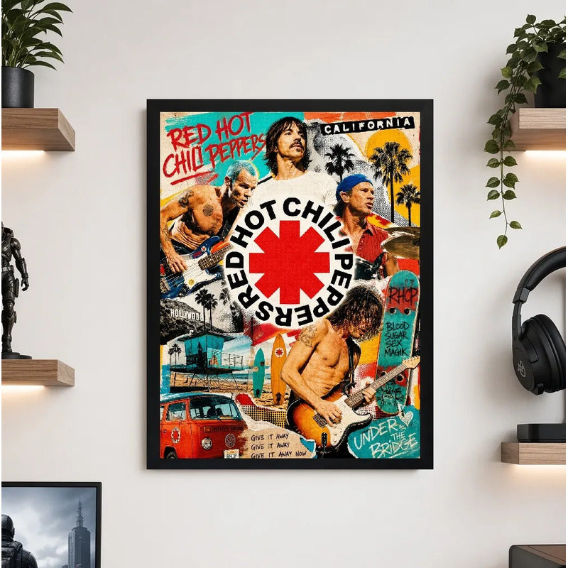 Cuadro Red Hot Chilli Peppers California Style Rock Vintage Marco Negro