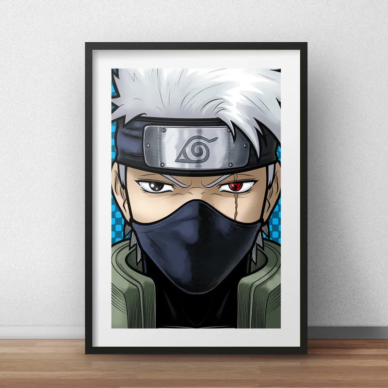 Cuadro Kakashi Hatake Pop Art Naruto Anime Con Paspartú Marco Negro