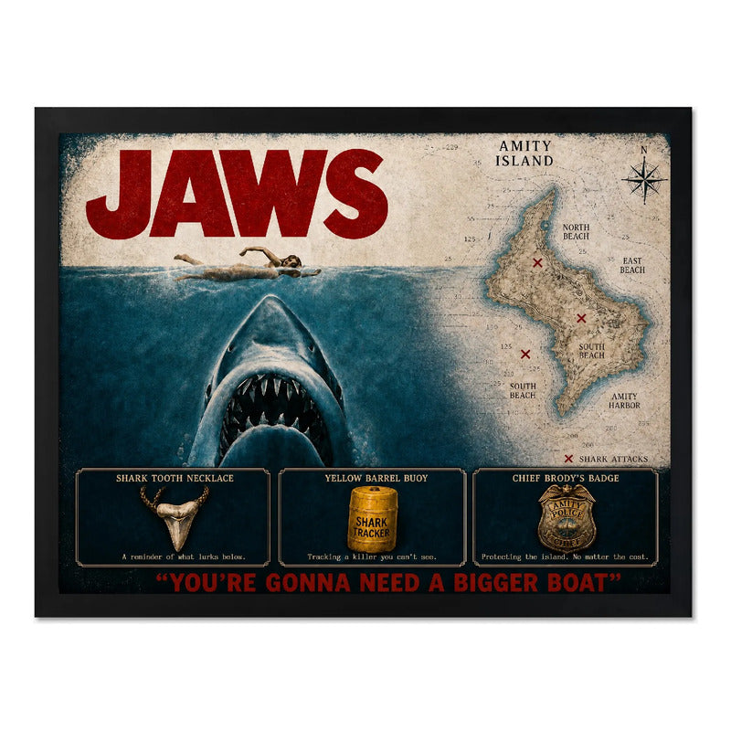 Cuadro Jaws Tiburon Mapa Pelicula Cinema Terror Spielberg Marco Negro