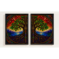 Set 2 Cuadros Arbol De La Vida Estilo Vitral Mural Díptico Marco Negro
