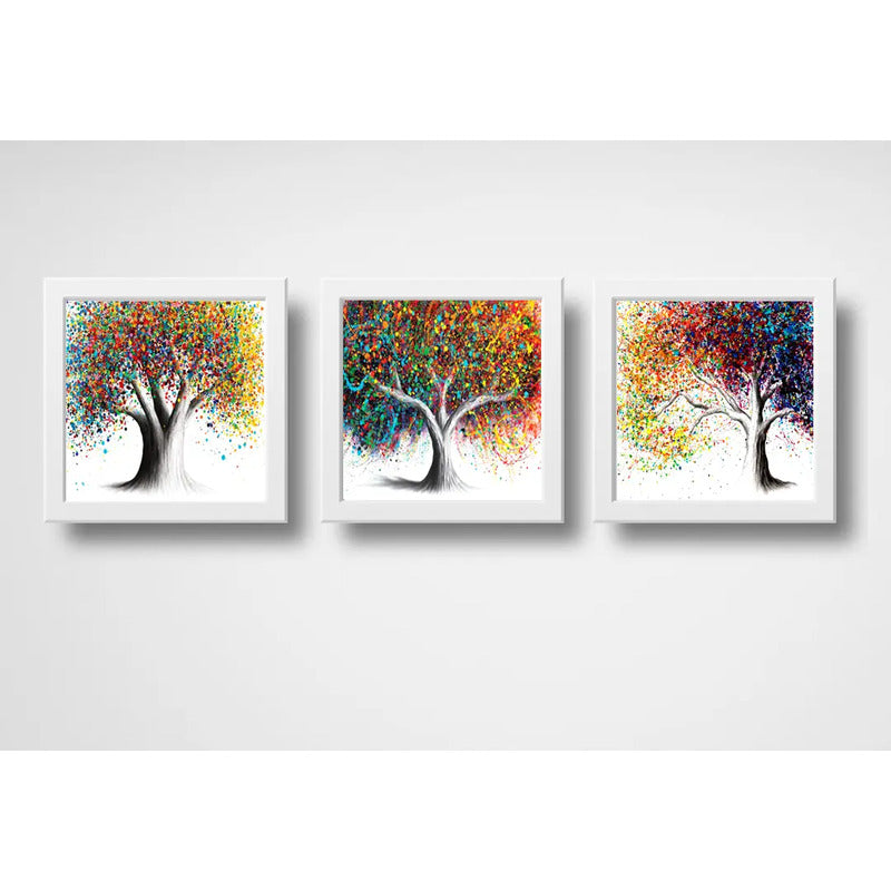 Set 3 Cuadros Árboles Coloridos Árbol Botanico Decoracion