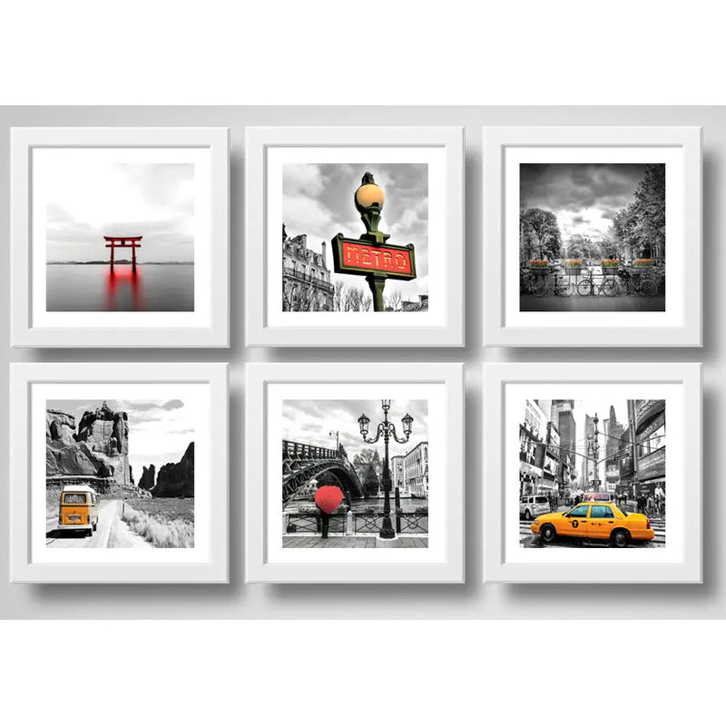 Set 6 Cuadros Paisajes Ciudades Francia Eua Japon Europa Art