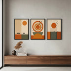 Set 3 Cuadros Dormitorio Living Boho Arte Abstracto Triptico Marco Negro
