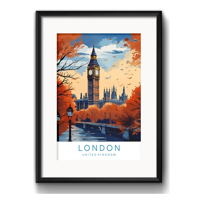 Cuadro Londres Uk Ciudad Big Ben Parlamento Con Paspartú Marco Negro