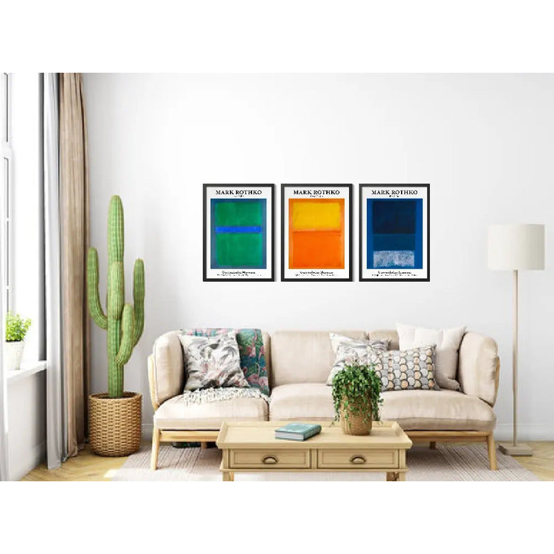 Set 3 Cuadros Living Dormitorio Mark Rothko Arte Abstracto Marco Negro
