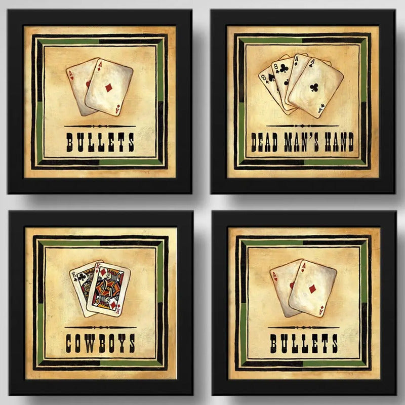Set 4 Cuadros Poker Cartas La Mano Del Muerto Juegos Decora