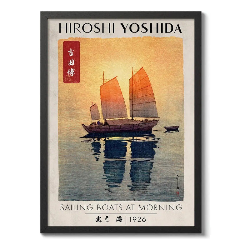 Set 3 Cuadros Hiroshi Yoshida Arte Japones Estilo Shin-hanga Marco Negro