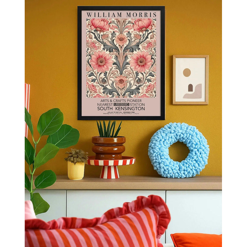 Cuadro Dormitorio Flores Romántica William Morris Botanico 1 Marco Negro