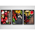 Set 3 Cuadros Frutas Verduras Cocina Gourmet Decoracion Marco Negro