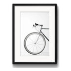 Cuadro Bicicleta Retro Vintage Blanco Y Negro 2 Con Paspartú Marco Negro