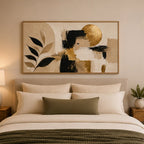 Cuadro Dormitorio Living Boho Abstracto Hojas Neutros Grande Marco Marrón Claro