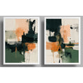 Set 2 Cuadros Dormitorio Living Abstracto Verde Durazno Brs2 Marco Blanco