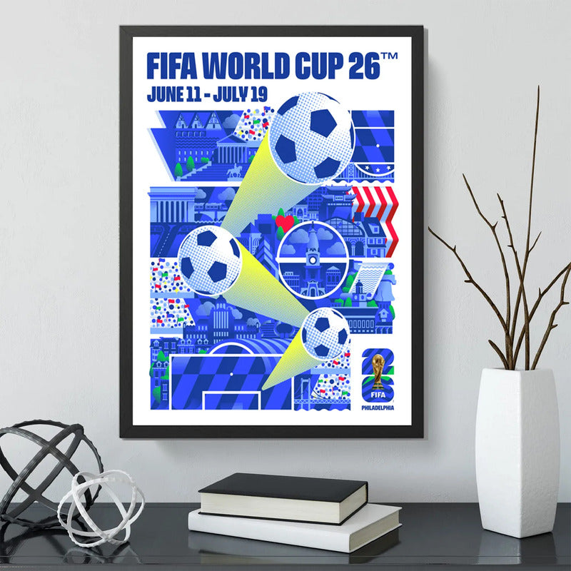 Cuadro Copa Del Mundo Futbol Fifa 2026 Póster Oficial Ciudad Filadelfia Estados Unidos Negro
