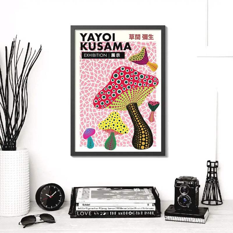 Cuadro Yayoi Kusama Minimalista Arte Con Marco Y Vidrio Yayoi Kusama 4 Negro