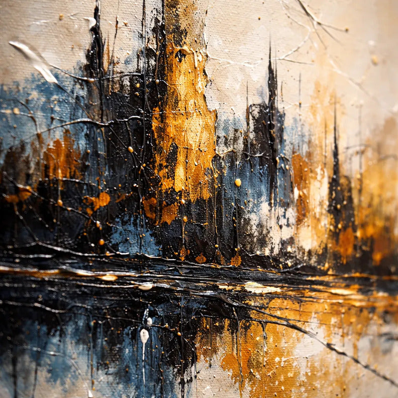 Set 3 Cuadros Skylines Horizontes Abstractos De La Ciudad Marco Negro