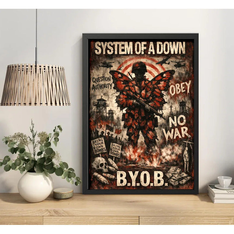 Cuadro System Of A Down Metal Rock Arte Retro Letra B.y.o.b. Marco Negro