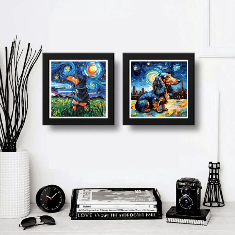 Set 2 Cuadros Perro Van Gogh Dachshund Pet Arte Decoracion
