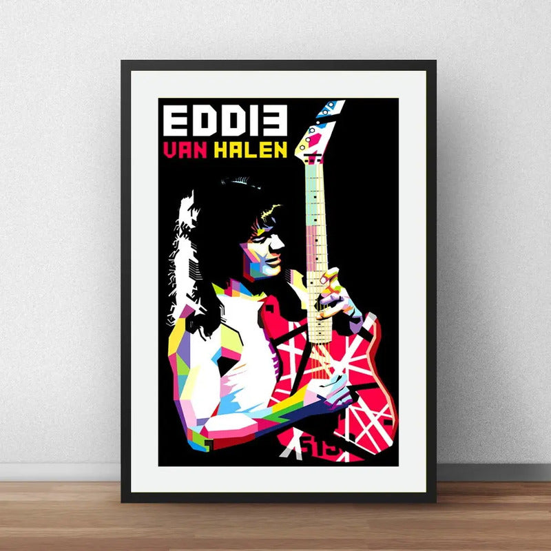 Cuadro Van Halen Pop Art Eddie Rock Decoracion Con Paspartú Marco Negro