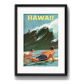Cuadro Surf Hawaii Tabla Mar Playa Decoracion Con Paspartú Marco Negro