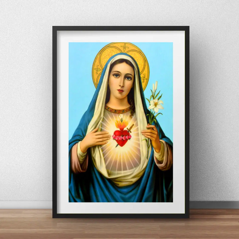 Cuadro María Inmaculada Jesus Brs1 Decoracion Con Paspartú Marco Negro