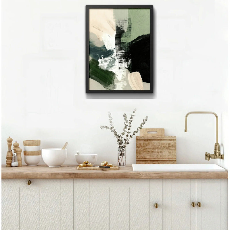 Cuadro Dormitorio Living Boho Abstracto Tranquilidad Verde Marco Negro