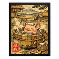 Cuadro Cerdo Banera Campo Japón Animales Bano Art Decoracion Marco Negro