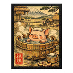 Cuadro Cerdo Banera Campo Japón Animales Bano Art Decoracion Marco Negro