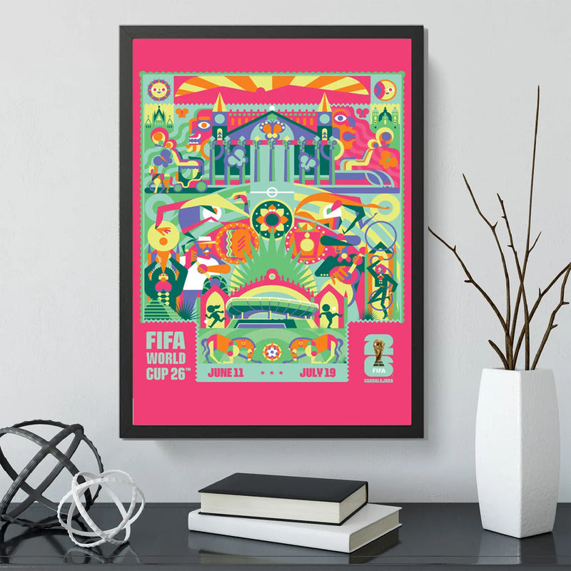 Cuadro Copa Del Mundo Futbol Fifa 2026 Póster Oficial Ciudad Guadalajara Mexico Negro