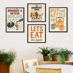 Wall 4 Cuadros Para Cocina Comedor Living Decoracion Moderna Frases Retro Vino Mate Te Desayuno Bon Appetit Con Marco Negro