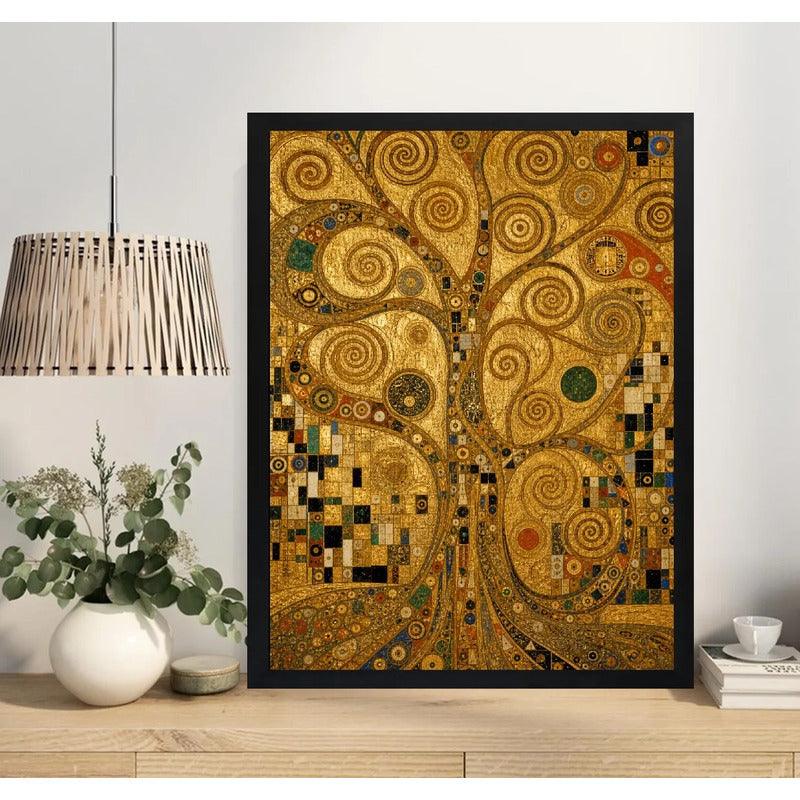Cuadro Gustav Klimt Arte Arbol De La Vida Dorado Decoracion Marco Negro