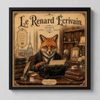 Cuadro Zorro Frances Paris Máquina De Escribir Retro Vintage Marco Negro