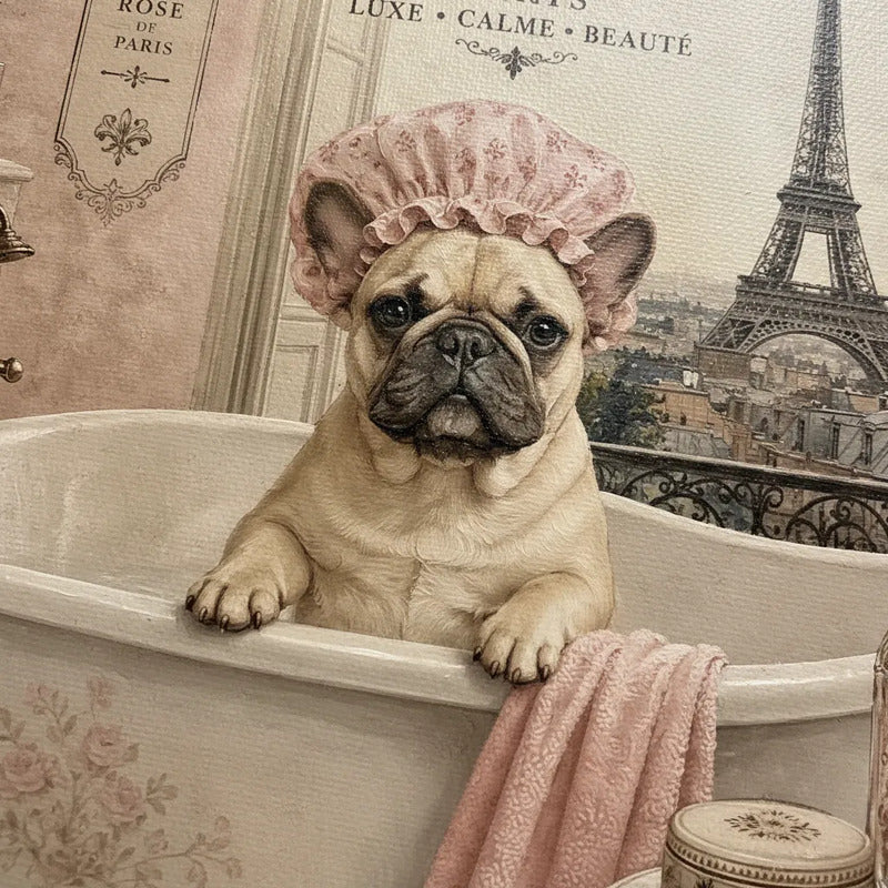 Cuadro Para Decoracion Bano Bulldog Frances Banera 33x33cm Marco Blanco