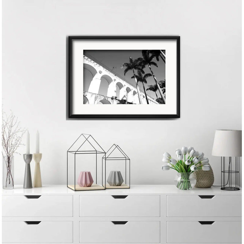 Cuadro Rio De Janeiro Blanco Y Negro B6 53x43cm Con Paspartú Arcos Da Lapa Con Marco Negro
