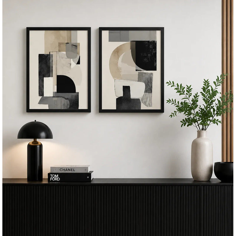 Set 2 Cuadros Boho Arte Abstracto Borde Urbano Decora Living Marco Negro