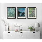 Set 3 Cuadros Living Dormitorio Monet Gogh Munch Obras Arte Marco Negro