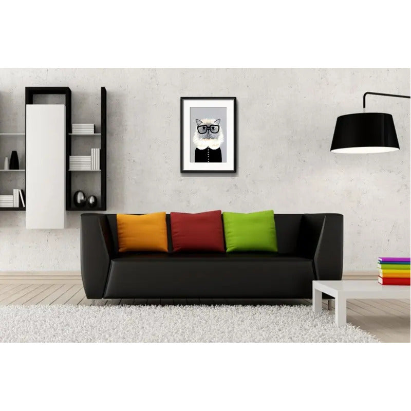 Cuadro Gato Persa Hipster Gatito Br2 Decoracion Con Paspartú Marco Negro