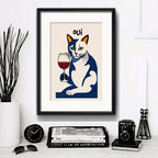 Cuadro Gato Blanco Tomando Vino Bar Decoracion Con Paspartú