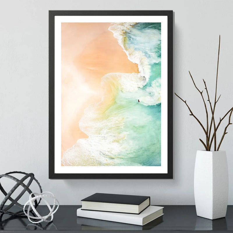 Cuadro Surf Mar Ola Tabla Playa Decoracion Playera Tropical Marco Negro
