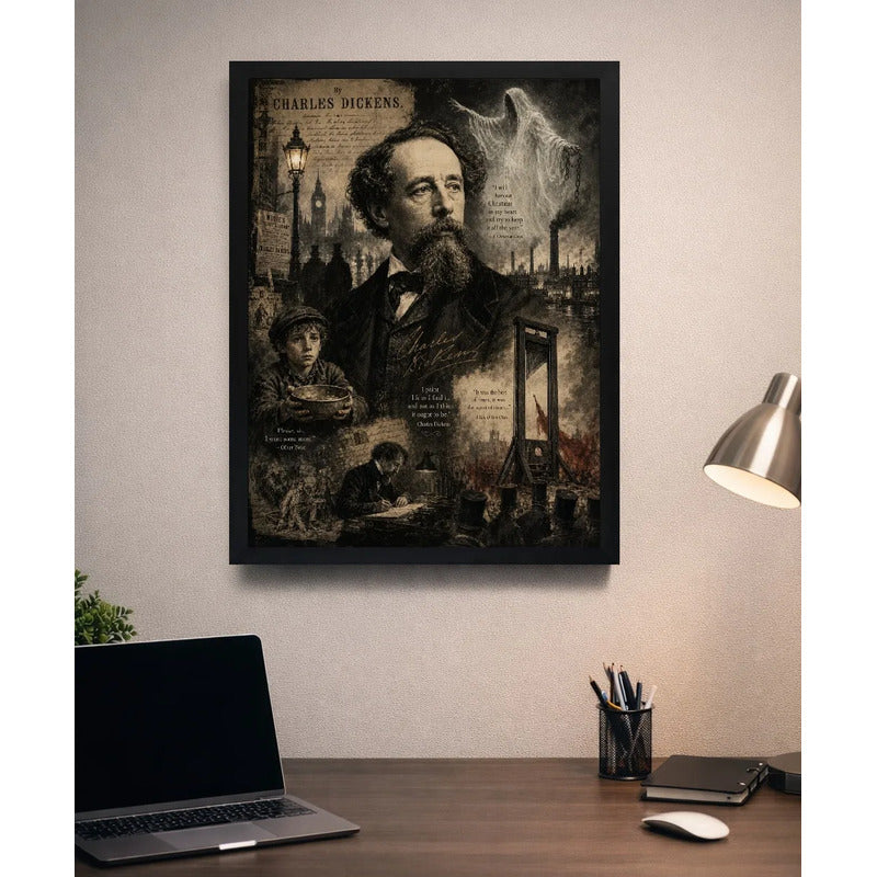 Cuadro Charles Dickens Arte Retro Obras Escritor Teatro Marco Negro